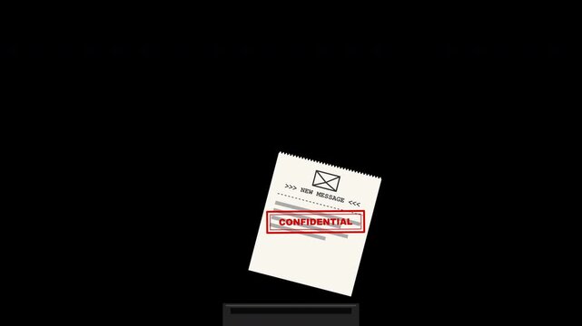 Unique retro typewriter / receipt printer notification animation. Paper rolls up mechanically revealing a printed envelope icon and 'NEW MESSAGE' text.