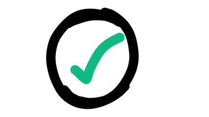 Green check mark circled with black line png transparent. Hand drawn tick symbol inside circle vector. Approved correct choice sign doodle icon isolated © Pure Vector
