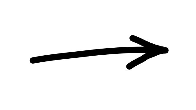 Straight arrow pointing right png transparent. Hand drawn black marker line pointer. Horizontal directional arrow vector illustration. Simple doodle linear pointer icon isolated