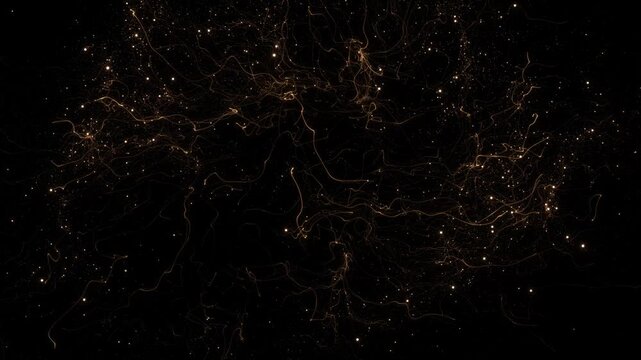 Golden particles fine light filaments sparkling oval ring central area, flare near the bottom. Elegant abstract background for luxury branding, awards titles, festive greetings, event logo reveals.