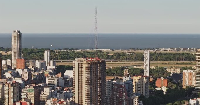 Buenos Aires Argentina Aerial v3 zoomed telephoto flyover across Palermo high-rises toward Bosques de Palermo and the downtown skyline - Shot with 5k Camera - Dec 31st 2025