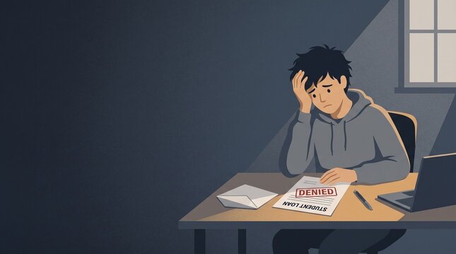 illustration of a teenager getting denied for student loan