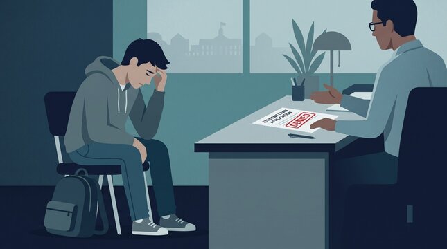 illustration of a teenager getting denied for student loan