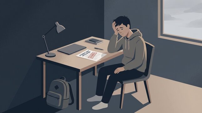 illustration of a teenager getting denied for student loan