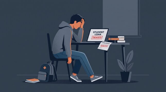 illustration of a teenager getting denied for student loan