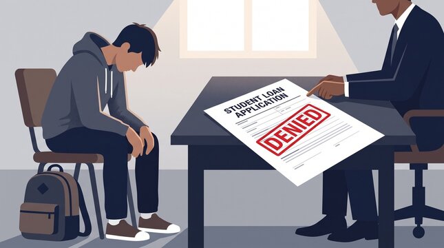 illustration of a teenager getting denied for student loan