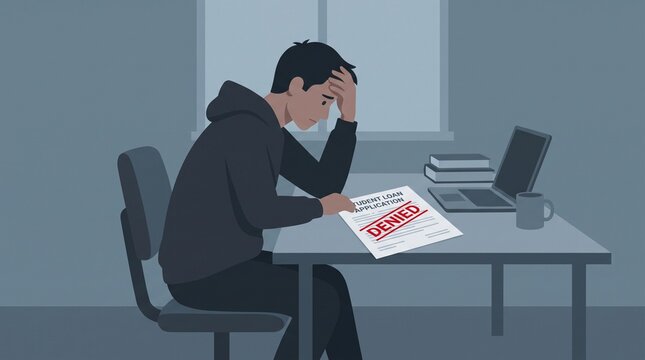 illustration of a teenager getting denied for student loan