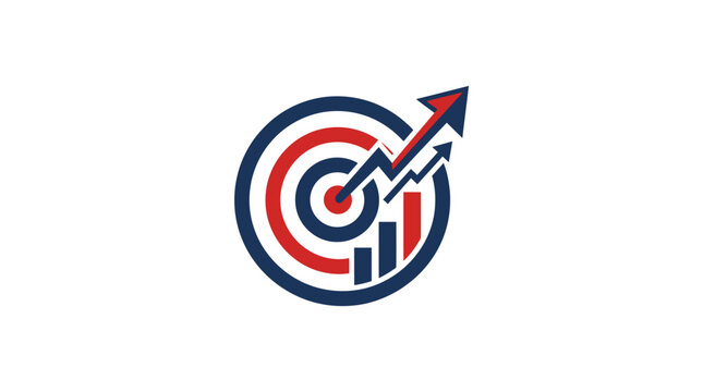 A graphic design of a target with an arrow and bar chart