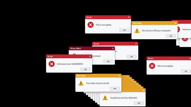 Error and warning pop-up windows multiplying until the screen crashes