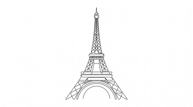 Eiffel Tower line drawing illustration of Paris landmark icon