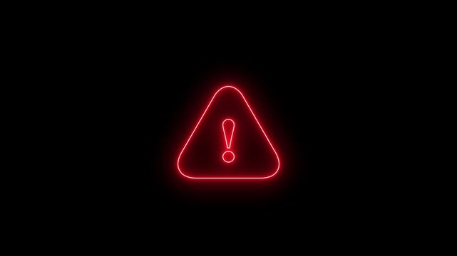 Neon line warning attention white color animation icon signal alert risk safety danger road warning sign symbol.4k video