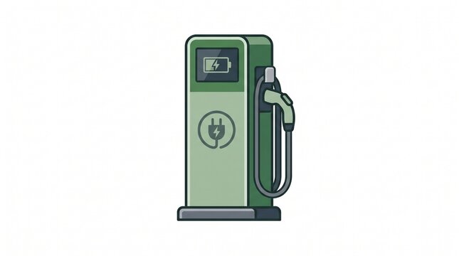 Green electric vehicle charging station isolated on white background