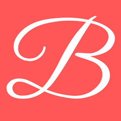 Elegant white handwritten cursive letter b calligraphy typography set against a vibrant coral red background for modern graphic design projects © Harsh