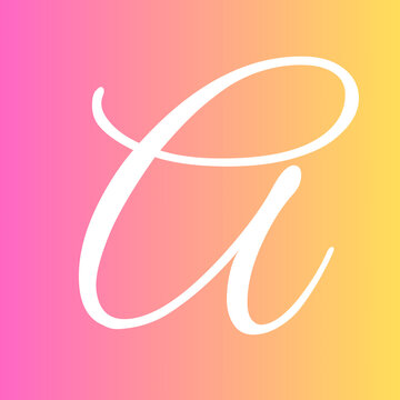Elegant white handwritten cursive letter a isolated against a beautiful vibrant pink and yellow gradient background for modern graphic design