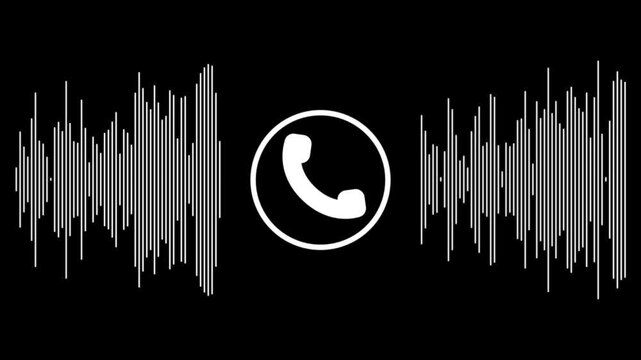 call recording visual effect with audio spectrum animation on alpha background, green and red glowing squares with phone icon for two-person conversation.4k video