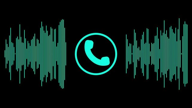 call recording visual effect with audio spectrum animation on alpha background, green and red glowing squares with phone icon for two-person conversation.4k video