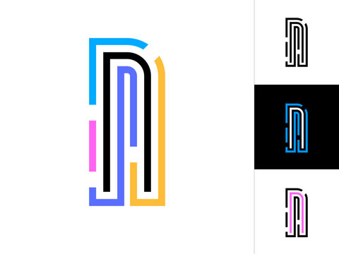 Letter N, maze alphabet labyrinth font, multi colored letter N made lines, vector illustration 10EPS