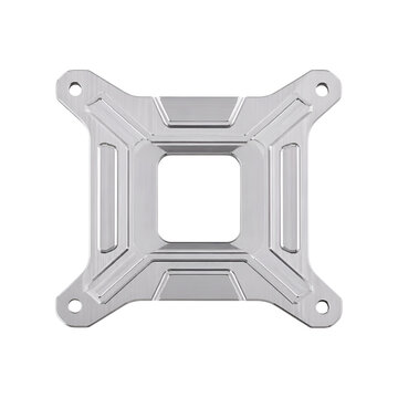 Metal CPU cooler mounting bracket backplate isolated on a white background for computer hardware