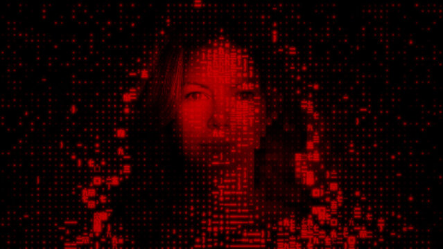 Female Face formed from Programming Code. Virtual Identity Concept.