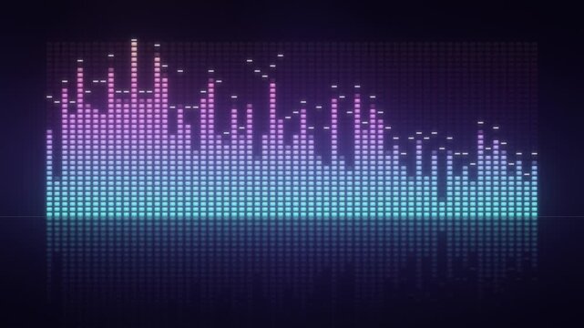 Neon audio spectrum equalizer bars with floor reflection loop