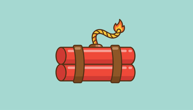 Sticks of dynamite strapped together with lighted sparkling fuse ready to detonate on soft mint background illustration.