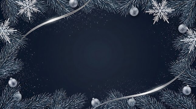 A beautiful festive christmas background with snowy branches and sparkling ornaments for holiday designs