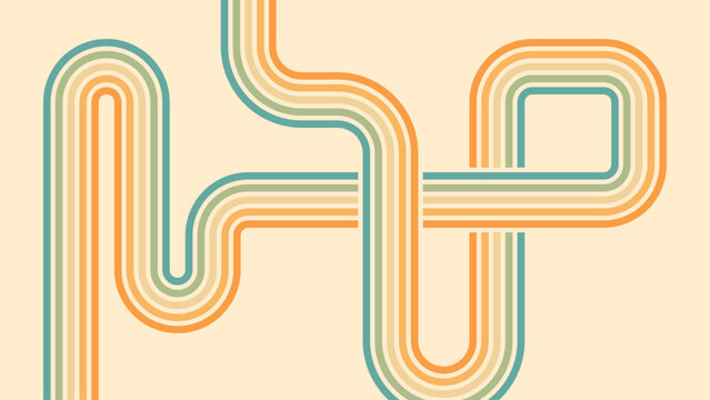 Abstract background of rainbow groovy Wavy Line design in 1970s Hippie Retro style. Vector pattern ready to use for cloth, textile, wrap and other.