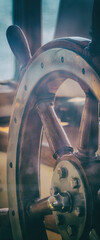  VERY OLD SHIP AND STEERING WHEEL - Classic wheelhouse interior seen through the window (photo with "sandstone" texture applied)  © Wojciech Wrzesień