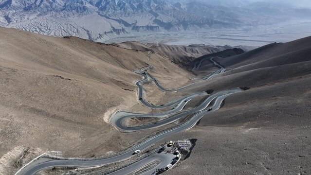 panlong ancient road winding mountain highway in xinjiang