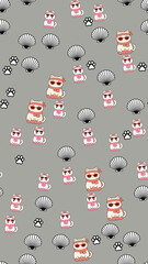 Cute cartoon cats, seashells, and paw prints pattern © bunga