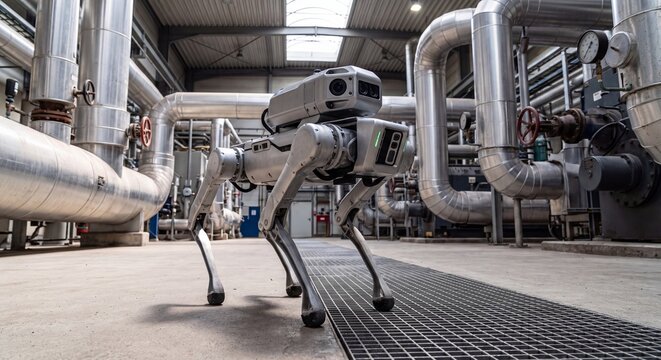 Autonomous quadruped robot patrolling inside an industrial plant facil