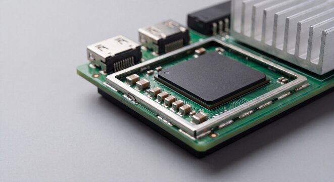 Modern computer circuit board with integrated processor and heatsink