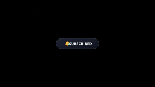 Tactile crimson subscribe button rings an acoustic gold bell and morphs into a subscribed confirmation in an eight second transparent loop.
