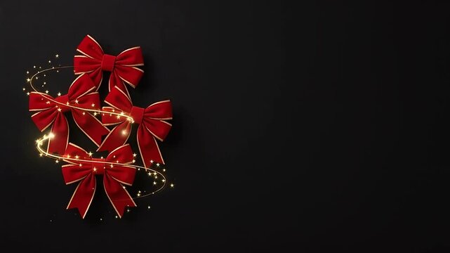 Christmas ribbon bows on black background.