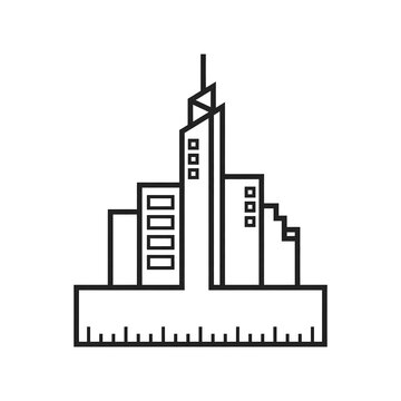 Minimalist conceptual architect logo combining a geometric T square ruler with an abstract building skyline, clean vector art isolated on white background.