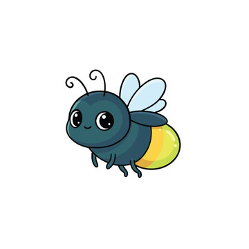 Cute small firefly cartoon character vector illustration isolated on white background
