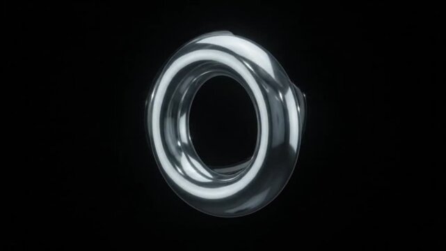 Abstract 3D animation of a transforming metallic ring on a black background.