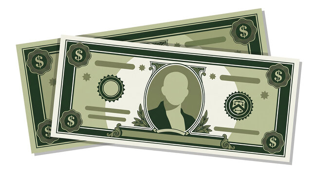Two paper money dollar bills vector illustration isolated on white background