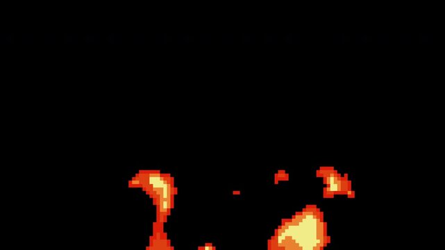 Animated Pixel Art Center Bonfire Campfire Focal Flame VFX 4K Loop on Transparent Alpha Background