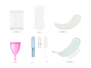 Set of feminine hygiene products including menstrual cups pads and tampons transparent background © Mahmuda