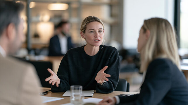 Corporate mediator helping two business owners resolve a contract dispute in a neutral meeting room, conflict resolution, business mediation, negotiation services, commercial
