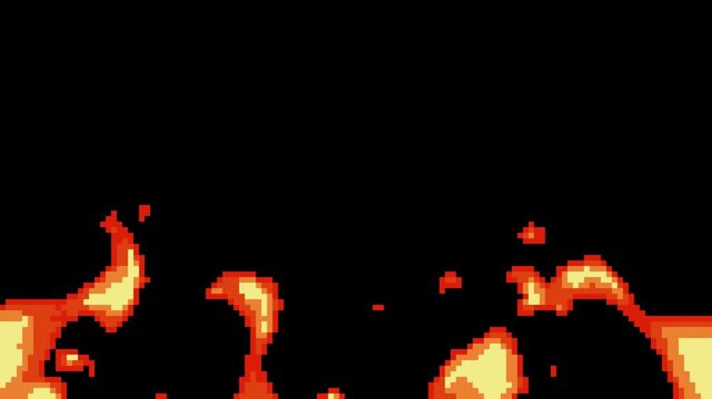 Animated Pixel Art Ground Fire Wall Lower Third Inferno VFX 4K Loop on Transparent Alpha Background