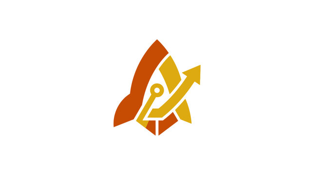 Orange rocket tech startup mouse logo icon.