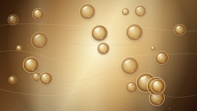 Luxury Golden Bubbles and Oil Droplets Abstract Background Skincare Animation