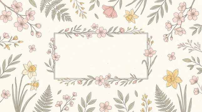 spring floral invitation card background vector minimal hand drawn botanical flowers template for wedding vip cover poster rsvp modern card birthday party design illustration