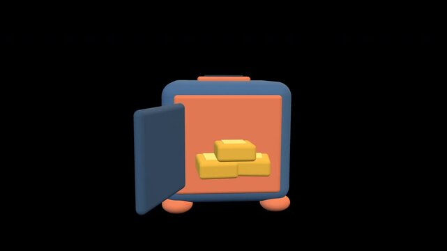 Tactile claymation stop motion safe vault catches gold coin with squash and stretch in an eight second transparent loop.