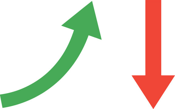 Green curved arrow pointing up and red straight arrow pointing down representing growth and decline