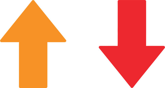 Orange upward arrow and red downward arrow icons representing growth and decline