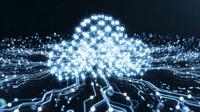 Cloud Hosting Network. Futuristic cloud computing infrastructure, connected server systems, digital data transfer, network connectivity, secure cloud storage and web hosting technology visualization.