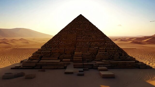 Sun rising over the giza pyramid complex